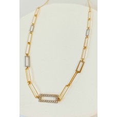 Κολιέ σε Κίτρινο Χρυσό και Λευκόχρυσο 9Κ - Ορθογώνιοι Κρίκοι (ένας με ζιργκόν) (μέρος σετ) (N275)